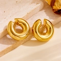 Fashionable 18K gold-plated stainless steel hollow ear cuff in a glossy golden finish - Smooth Surface Style (F605) / Gold