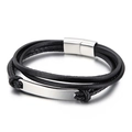 Multi-layer braided black leather bracelet with stainless steel metal plate and magnetic clasp - Multilayer Braided Magnetic Style(KB99274-QM)