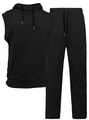 Set sportivo da uomo con felpa con cappuccio senza maniche e pantaloni neri casual - S / Nero