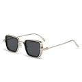 Men's retro square metal sunglasses with matte champagne gold frame and dark lenses - C7-Silver Frame Grey Lens
