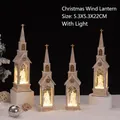Retro white church-style Christmas lanterns with glowing warm lights and glitter snow - White Christmas Church Lantern Style (2262)