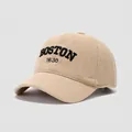 Detail of Boston 1630 black embroidery on light khaki cotton baseball cap for kids - 50cm (Recommended 1-3 Years) / Khaki