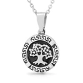 Silberner Lebensbaum-Anhänger mit schwarzem Grund und griechischem Muster an O-Kette - Silber Griechisches Schlüsselmuster Lebensbaum Stil (KP46114-K)