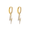 Macro detail of lightning bolt drop earrings with white enamel and cubic zirconia - White Lightning