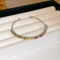 Silver titanium steel bracelet featuring colorful rainbow baguette crystals and ball ends - Style 20 / Silver - Rainbow
