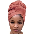 Ethnic style stretch turban in salmon orange color with elegant pleated texture - One Size / Dusty Red