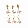 Golden butterfly hair braid rings with white enamel and rhinestones on a white background - 6-Piece Set / Gold/White
