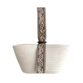 Off-white cotton rope woven handbag with coffee paisley patterned ribbon handle - Paisley / White