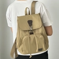 Kaki canvas rugzak voor reizen met bruine lederen accenten en verstelbare schouderbanden - Oxford stof / Khaki