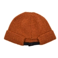 Close-up of caramel knitted beanie showing rib-knit texture and adjustable back buckle - Adjustable / Brown/Caramel (Adjustable Knitted Hat)