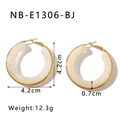 French retro round hoop earrings in cream beige enamel with gold-tone finish - Beige Milk White (NB-E1306-BJ)
