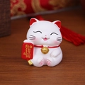 Mini Maneki Neko Figur aus weißem Harz mit Glücksglocke für die Schreibtischdekoration - 0120D Mini Reich und Freizeit Glückskatze