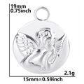 Macro detail of angel pendant showing dimensions 19mm height and 15mm width - Steel