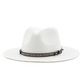 Cappello da cowboy in paglia bianca a tesa larga con fascia etnica e fibbia in pelle - 58cm / Bianco