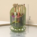 Rotating makeup brush holder in transparent green finish with elegant vertical texture - Gold Stamping Style / Luxury Green