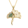 Goldene Ginkgo-Blatt-Halskette mit weißen und grünen Zirkonia-Steinen für Damen - Ginkgo Blatt-Stil (F215)