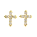 Elegance 925 sterling silver hoop earrings with gold cross charm and cubic zirconia stones - Cross Zirconia Studs (3182) - Pair / Gold (#31)