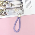 Light purple braided leather keychain with silver polished metal hook and ring detail - Purple