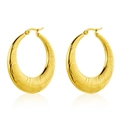Polished gold round hoop earrings with intricate swirl texture and secure latch closure - Large Swirl Texture Hoop (E904-GO)