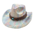Iridescent snakeskin western cowboy hat with turquoise turquoise buckle and leather band - M (56-58cm) / White