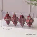 Set of 4 dark red onion-shaped Christmas ornaments with silver glitter in a clear box - 4 Pcs Pack / Coffee Tapered Small