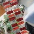 Self-adhesive nail art stickers in red and silver glitter finish with 22 pieces - Red Gold Foil Blue Glitter Style (SS-076)