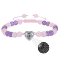 Pink and purple beaded couple bracelet with heart projection charm for 100 languages - Pink Crystal + Amethyst Bracelet