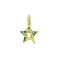 Gold star charm with green and white cubic zirconia stones in 18K plated finish - Green & White Zircon Star K27