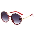Lunettes de soleil rondes enfant avec monture fleur rouge et verres dégradés - Rouge