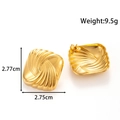 Golden square stainless steel earrings with unique swirl texture and 9.5g weight info - Gold (YE-047)