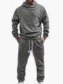 Men's dark gray loose knit tracksuit set with jacquard texture and hooded sweatshirt - Marl Grey