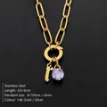 Stainless steel paperclip chain necklace with initial 'r' and purple crystal pendant - Lowercase r
