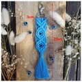Blue bohemian woven evil eye charm with tassels and dimensions of 22cm by 3cm - Blue Small Pendant
