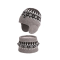 Ensemble bonnet en tricot et tour de cou enfant gris et marron à motif jacquard - Kaki
