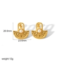Golden fan-shaped stainless steel earrings with pearl inlay and size dimensions - White Artificial Pearl Style (TE6855-PL)
