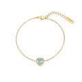 Gold-plated heart bracelet featuring sea-blue zircon center and white crystal halo - Heart Bracelet / Gold (Blue Stone)
