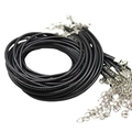 Detail of black braided leather cords with silver lobster clasps and extension chains - 2.0mm Diameter/Black/50+5cm Tail Chain