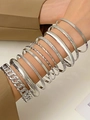 Stapelbare zilverkleurige gelaagde armbandset met geometrische en Cubaanse kettingen - Zilveren Multi-stijl Combinatie Cubaanse Ketting Set (KH-84)