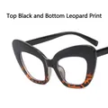 Chic cat eye blue light blocking glasses in glossy black and leopard print frame - Black and Leopard Print