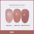 Vernis gel nude translucide 05# montrant les effets d'une, deux et trois couches - 05# Teint Translucide