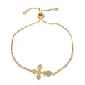 Pulsera dorada flor de lis con pavé de circonitas blancas y cierre ajustable deslizante - Estilo Flor de Lis (C) / Dorado