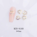 Bijoux d'ongles cœur creux 3D avec strass arc-en-ciel et métal doré 9x9mm - Cœur Or Strass AB (8168)