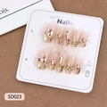 Sparkling pink dragon scale press-on nails with luxury rhinestones and gold glitter accents - Size: XS (SD023)
