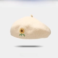 Cream wool beret featuring vibrant sunflower embroidery for a stylish vintage look - Beige
