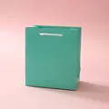 Mint green cardboard gift bag with white woven rope handles on a gradient background - 12x11x6cm / Tiffany Blue