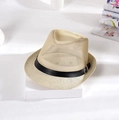 Breathable mesh beige fedora sun hat for men with black ribbon and silver buckle - Beige