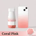 Mini five-fold umbrella in coral pink gradient showing compact size next to a phone - 6-Rib Full Shading Gradient Series / Midsummer Pink