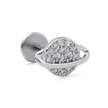 316L stainless steel labret stud with a silver planet design and sparkling zircons - Planet / Silver