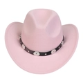 Close-up of pink felt cowboy hat featuring black faux leather band with silver metal studs - M (56-58cm) / Pink (166-O)