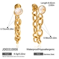 Détails macro de boucles d'oreilles en acier inoxydable doré avec mesures précises - Gland de Chaîne Doré (JDE0310008)